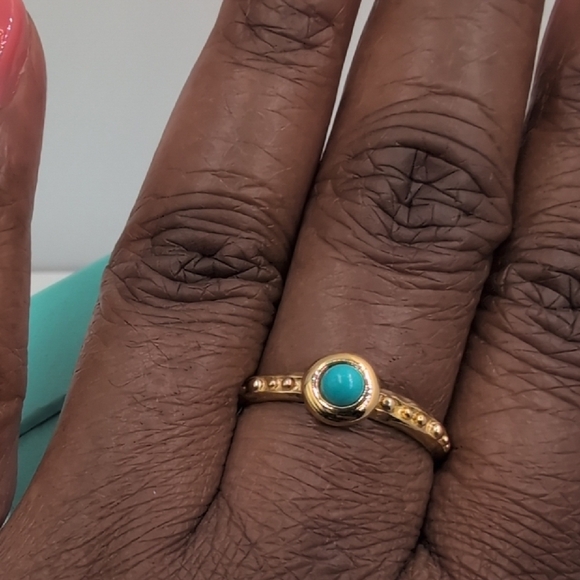 Etrusca Italian 925 Silver Gold Turquoise Cabochon Ring - Quiet Luxury 6.5 8.5 - Picture 4 of 7